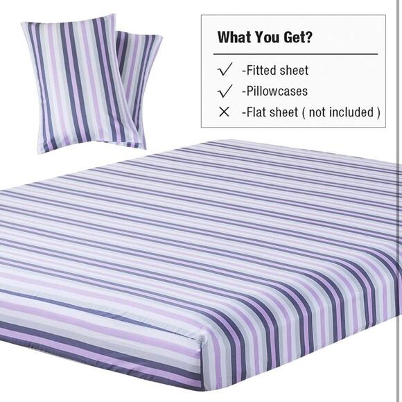 Soft Striped Fitted Sheets Set, Breathable, Deep Pocket, Modern 3-Piece King - Picture 5 of 7